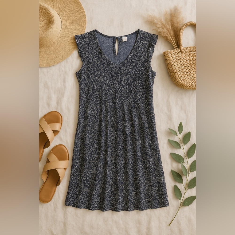 Old Navy Navy Blue Paisley Sleeveless Dress Size Medium